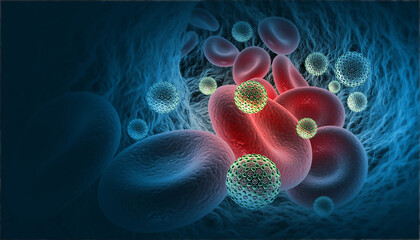 coronavirus in bloodstream. 3d illustration..