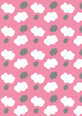 Pink sky with white and grey clouds, ideal as background for children