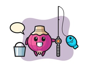 Mascot character of onion as a fisherman