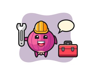 Mascot cartoon of onion as a mechanic
