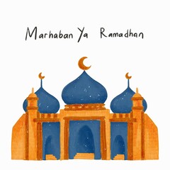 marhaban yaa ramadan hand drawn mosque illustration