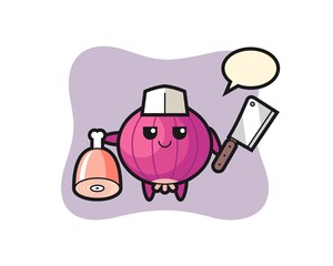 Illustration of onion character as a butcher
