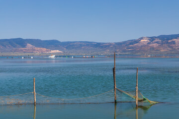 fishing nets in Lago di Varano, NP Gargano, Apulia, Italy