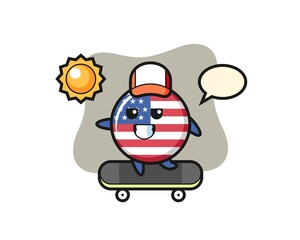 united states flag badge character illustration ride a skateboard