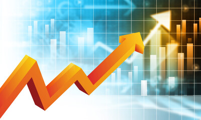 Stock market  chart with business arrow. 3d illustration..