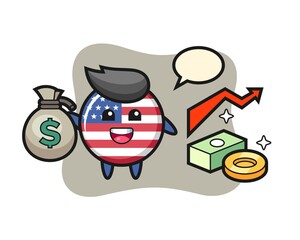 united states flag badge illustration cartoon holding money sack