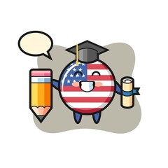united states flag badge illustration cartoon is graduation with a giant pencil