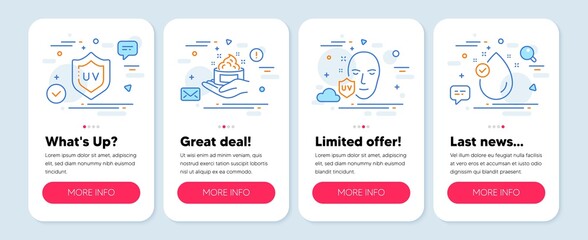 Set of Beauty icons, such as Skin care, Uv protection, Uv protection symbols. Vitamin e line icons. Vector