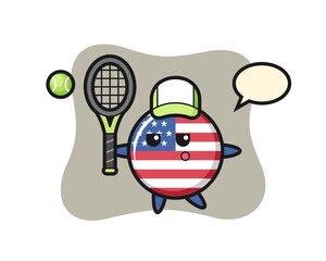 Cartoon character of united states flag badge as a tennis player