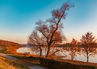 Fototapeta na wymiar Beautiful autumn or indian summer view near Metten, Danube, Bavaria, Germany
