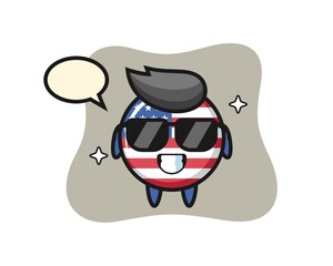 Cartoon mascot of united states flag badge with cool gesture