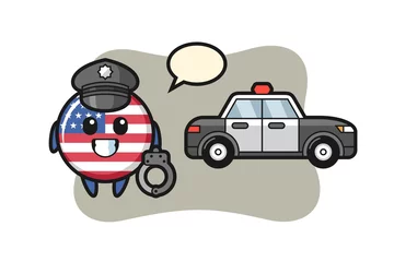 Fototapete Autorennen Cartoon-Maskottchen des Flaggenabzeichens der Vereinigten Staaten als Polizei