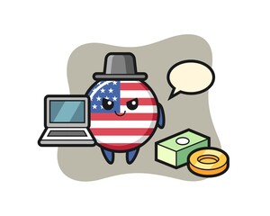 Mascot Illustration of united states flag badge as a hacker