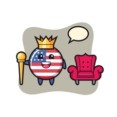 Mascot cartoon of united states flag badge as a king