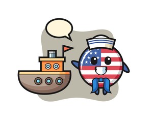 Character mascot of united states flag badge as a sailor man