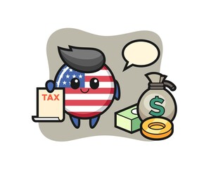 Character cartoon of united states flag badge as a accountant