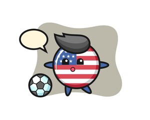 Illustration of united states flag badge cartoon is playing soccer