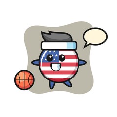 Illustration of united states flag badge cartoon is playing basketball