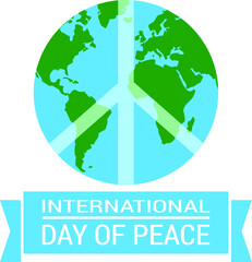 Fototapeta premium Sign of pacifism against the background of planet earth. National Day of Peace. Vector on white background. Place for the inscription.