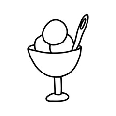 One hand-drawn ice cream balls . doodle vector illustration. Isolated on a white background, black and white graphics