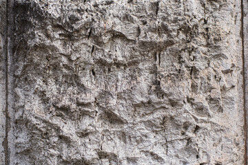 texture of a light gray stone with a porous structure, a fragment of an old slab of a building cladding, a gray stone surface for inserting text
