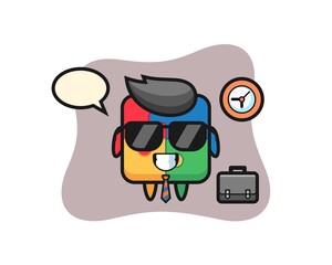 Cartoon mascot of puzzle as a businessman