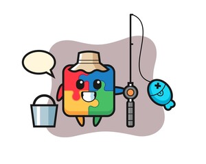 Mascot character of puzzle as a fisherman