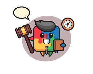 Mascot cartoon of puzzle as a judge