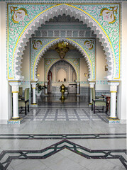 The interior is in traditional Islamic style with many details and ornaments.