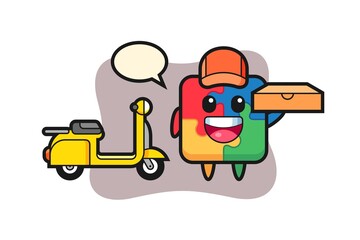 Character Illustration of puzzle as a pizza deliveryman
