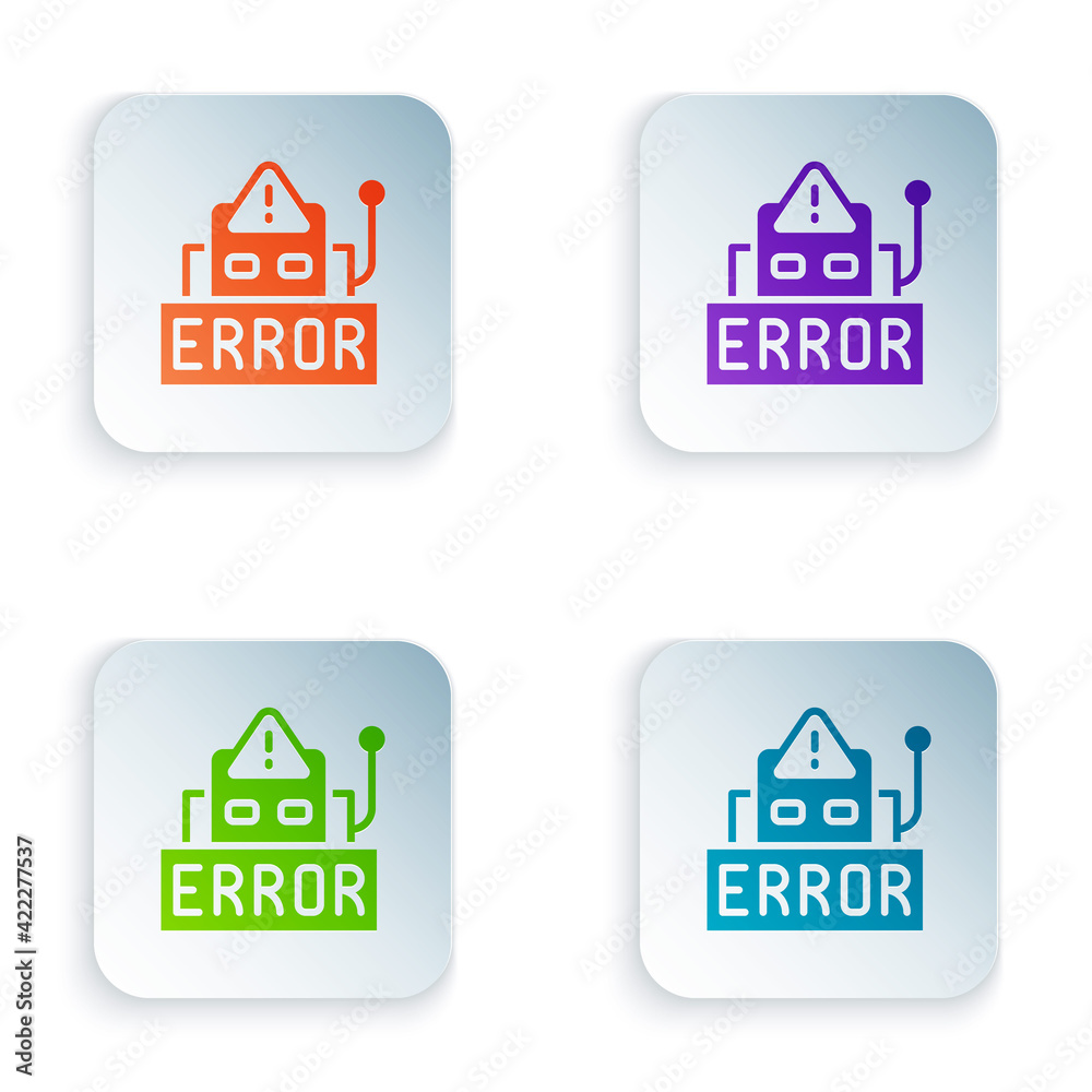 Poster color error in the operation program of the robot icon isolated on white background. a broken chip o