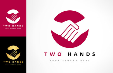 Two hands logo vector. Handshake, partnership, cooperation and friendship design.
