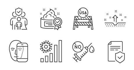 Clean skin, Family insurance and Coronavirus vaccine icons set. Vector