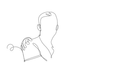 Self drawing animation of continuous line drawing of a happy gay family holding a small child and expressing love and care. Black line on white background - Powered by Adobe