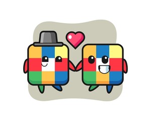 rubik cube cartoon character couple with fall in love gesture