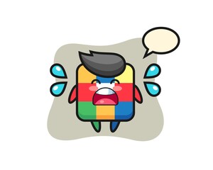 rubik cube cartoon illustration with crying gesture