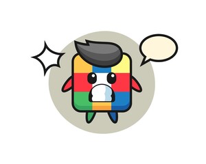 rubik cube character cartoon with shocked gesture