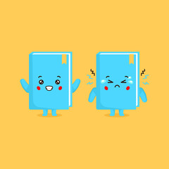 Cute Book Character Smiling and Sad