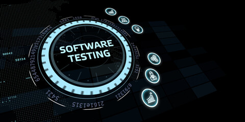 Inscription SOFTWARE TESTING on the virtual display. Business, modern technology, internet and networking concept.