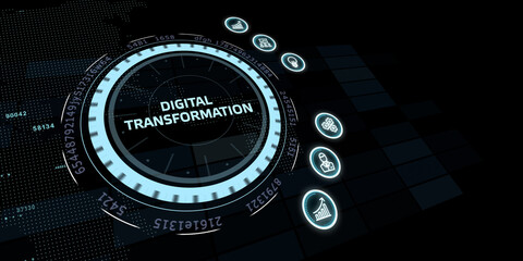 Concept of digitization of business processes and modern technology. Digital transformation.