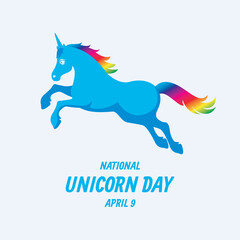 National Unicorn Day vector. Mythical rainbow horse silhouette icon vector. Multicolored unicorn running icon vector. Unicorn Day Poster, April 9. Important day