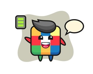 rubik cube mascot character with energetic gesture