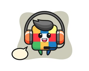 Cartoon mascot of rubik cube as a customer service