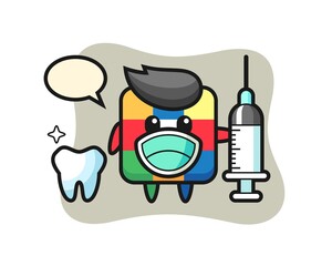 Mascot character of rubik cube as a dentist