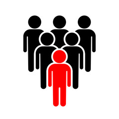 Group of people. Leader of group, team. Red silhouette. Vector illustration
