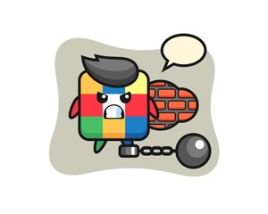 Character mascot of rubik cube as a prisoner