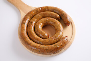 Local Northern Thai food , Northern Thai spicy sausage street food isolated in white background