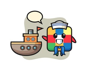 Fototapeta premium Character mascot of rubik cube as a sailor man