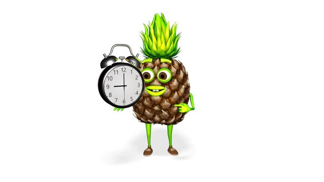 Pineapple Shows Clock Loop on White Background