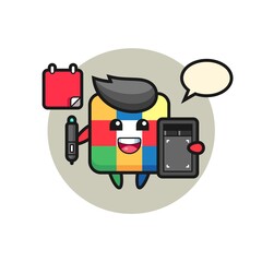 Fototapeta premium Illustration of rubik cube mascot as a graphic designer